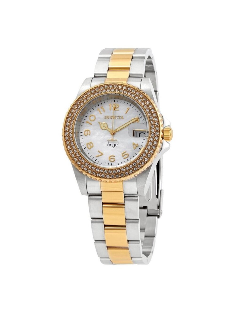 NWT Invicta Angel Quartz Crystal White Mother of Pearl Dial Ladies Watch